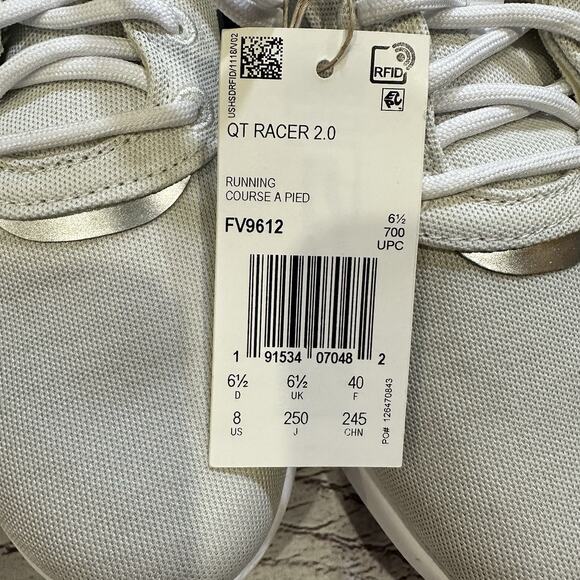 Adidas QT Racer 2.0 Women's Sz.8 White/Silver Running Shoes Lace Up FV9612 - Picture 6 of 6